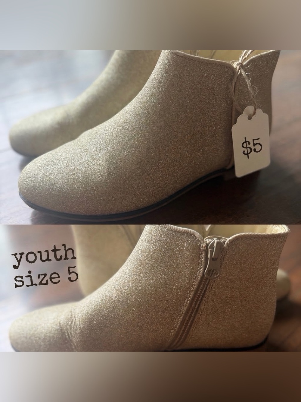 Girls Shimmery Cream Ankle Boots - Side Zip